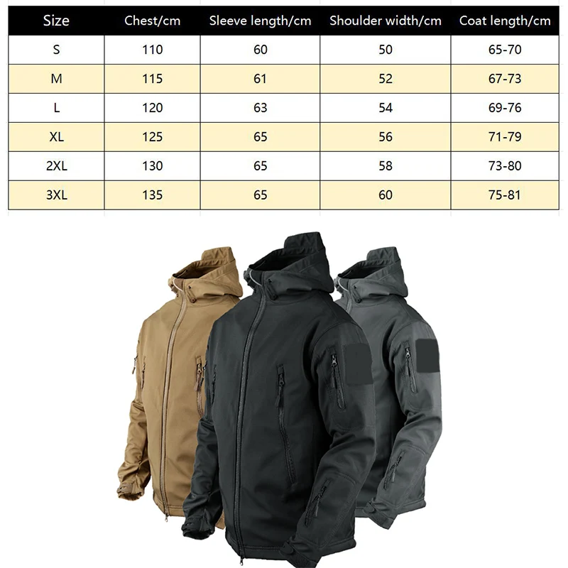 Men's Military Tactical Jackets Full Zip Shark Skin Soft Shell Tactical Waterproof Windbreaker Outdoors Hiking Hooded Coat S-4XL