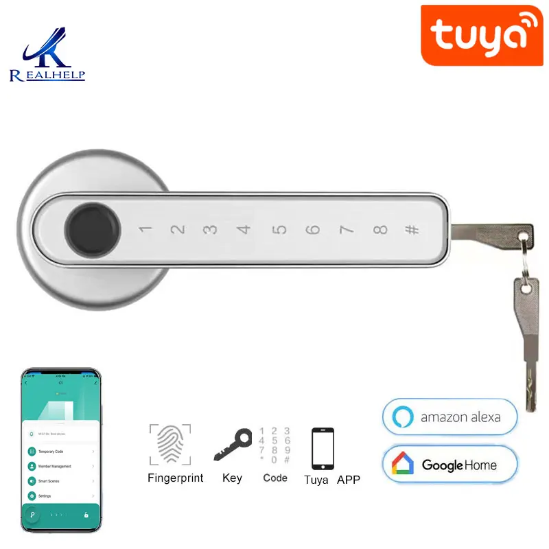 latch smart lock TTlock Tuya Smart Home Fingerprint Electronic Door Lock Password APP Bluetooth Mechanical Key Security Biometric Handle Lock gliderol remote Access Control Systems