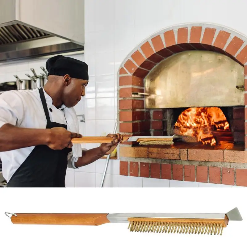 Pizza Stone Cleaning Brush Pizza Oven Copper Brush Bristle Brass Scraper Household Grill Cleaning Oven With Long Handle