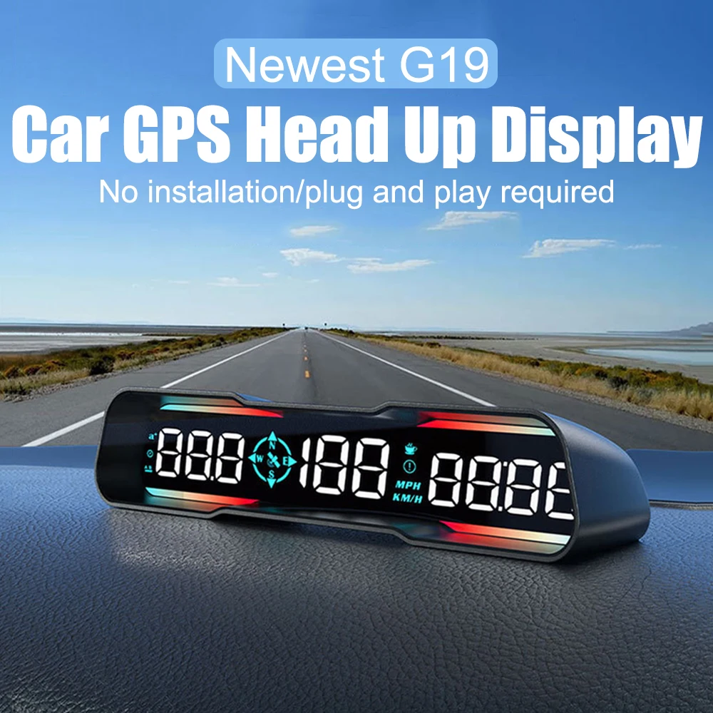 나침반 자동차 액세서리 스마트 디지털 알람 알림 계량기 G19 HUD KM/H MPH 계량기 자동차 GPS 헤드업 디스플레이 속도계 시계