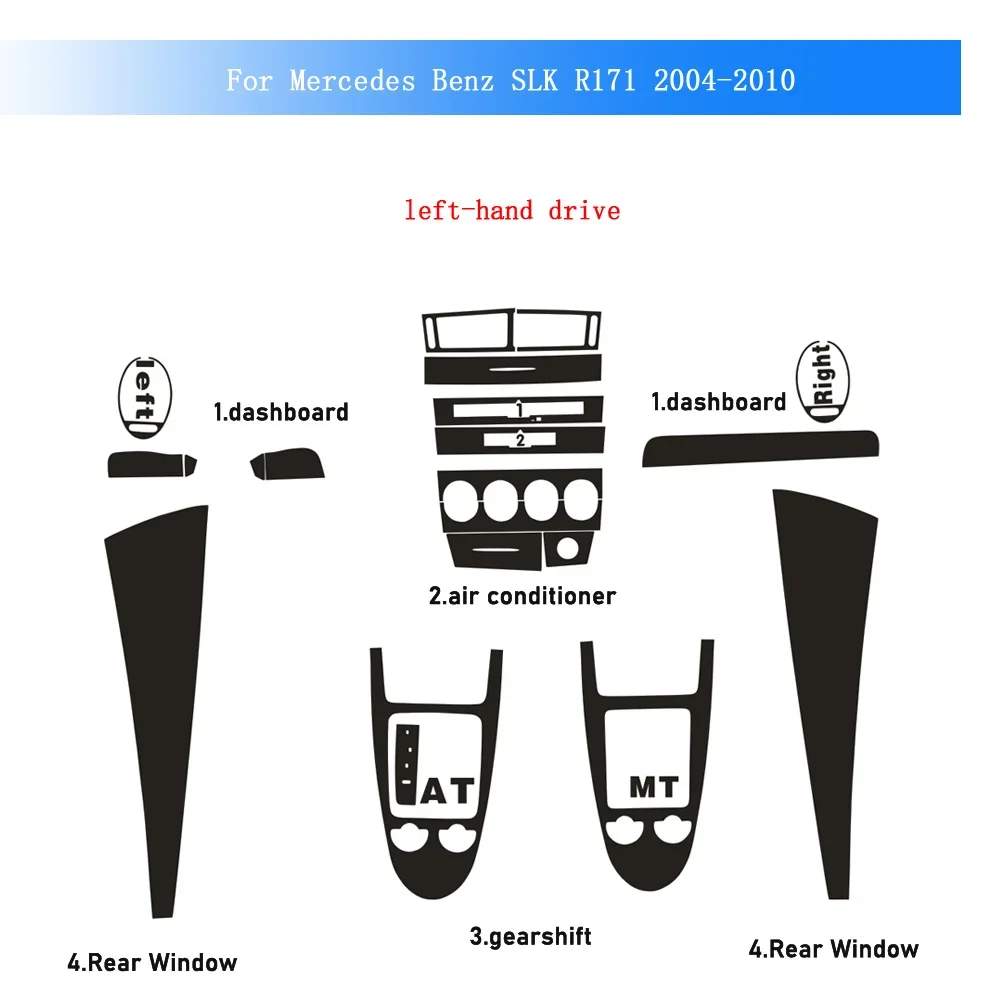 Kohlefaser-Aufkleber für Mercedes Benz SLK R171 04-10, Innenraumfolie für Mittelkonsole, Schalthebel, Armaturenbrett, Luftauslass, Türgriff, Hebefeld