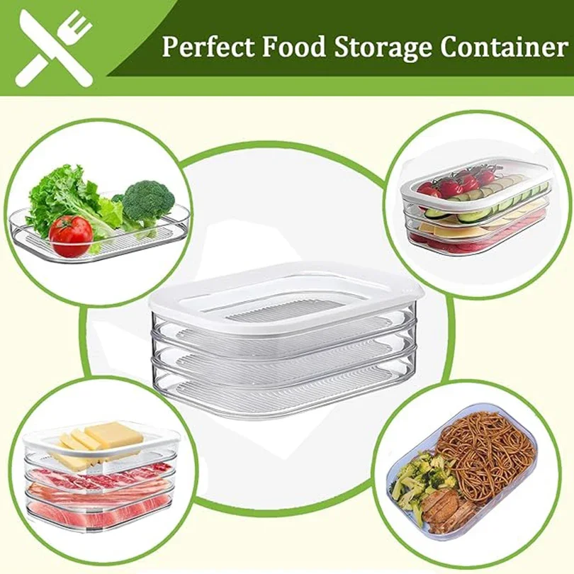 Refrigerated Crisper with Lid for Fridge Transparent Frozen Meat Storage Box Stackable Food Storage Box Kitchen Accessories
