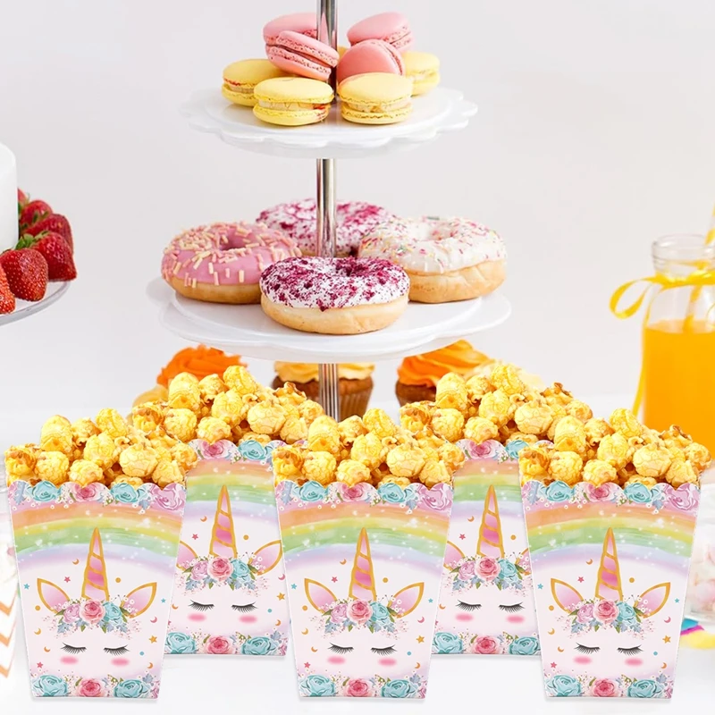 Einhorn Popcorn-Box Regenbogen-Einhorn Party-Geschenkbox für Einhorn-Themen Geburtstagsfeier Dekoration Zubehör – Detail 5