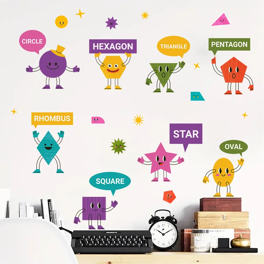 Cartoon Geometric Figure Wall Stickers - Self-Adhesive Anime Decals for Kids' Room, Bedroom & Nursery in Ins Style