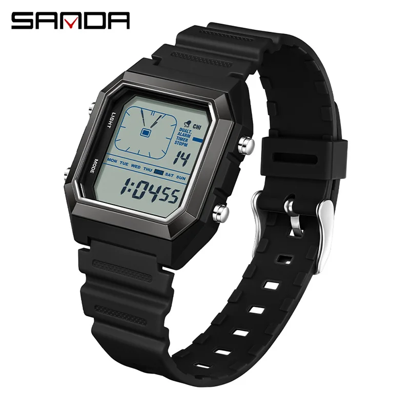 SANDA 6307 Waterproof Square Analog-Digital Watch with Night Light and Countdown Timer