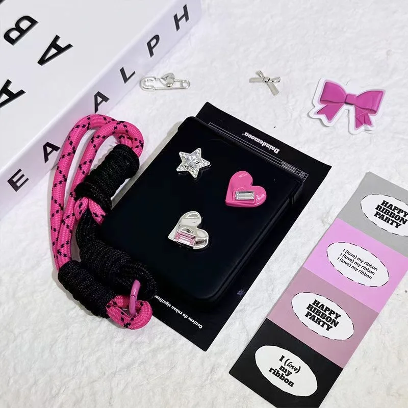 Fashion Bling Stars Rhinestone Phone Case with Rose Portable Wrist Bracelet Cover