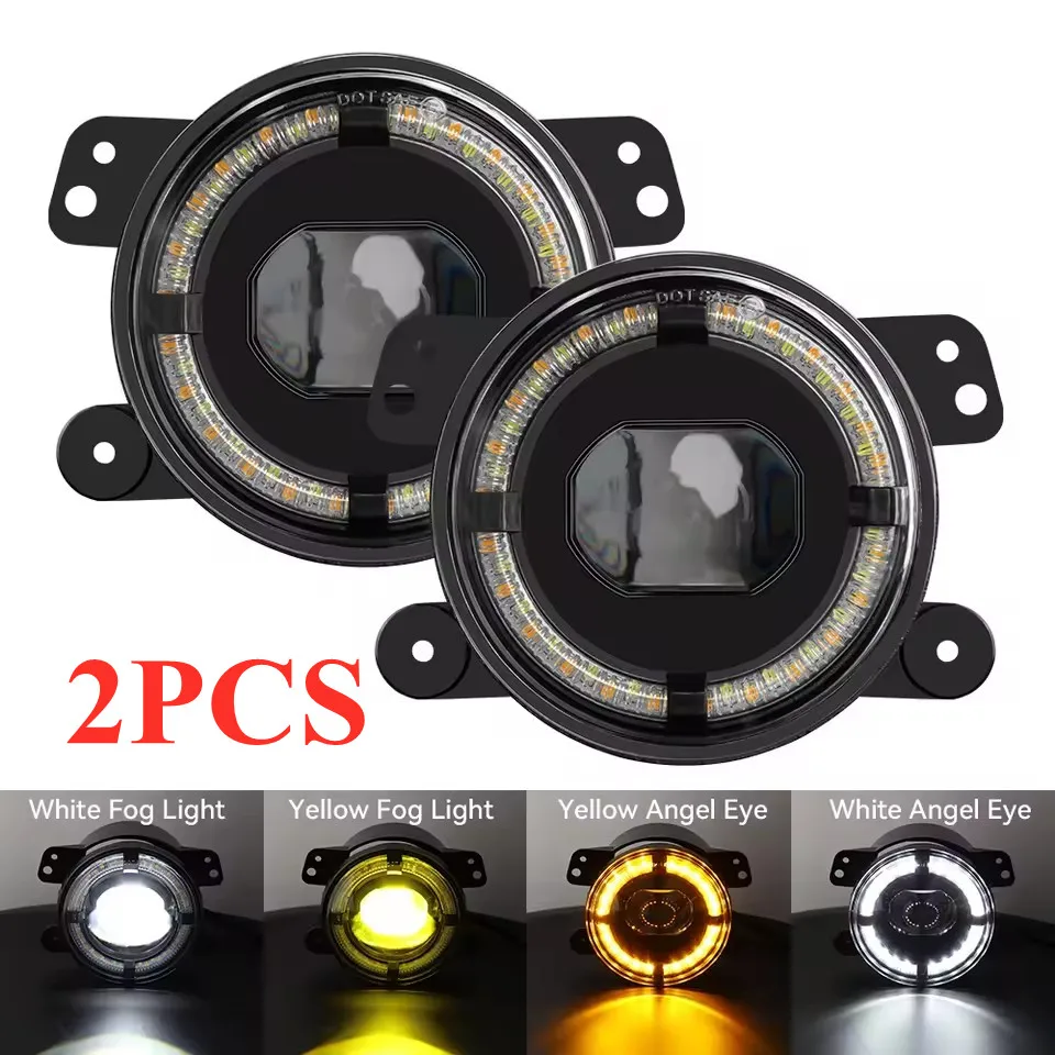 2Pcs 4 inch Round LED Fog Lights Off Road Front Driving Lamps for Wrangler  JK 2007-2017 Dodge Journey Magnum Charger