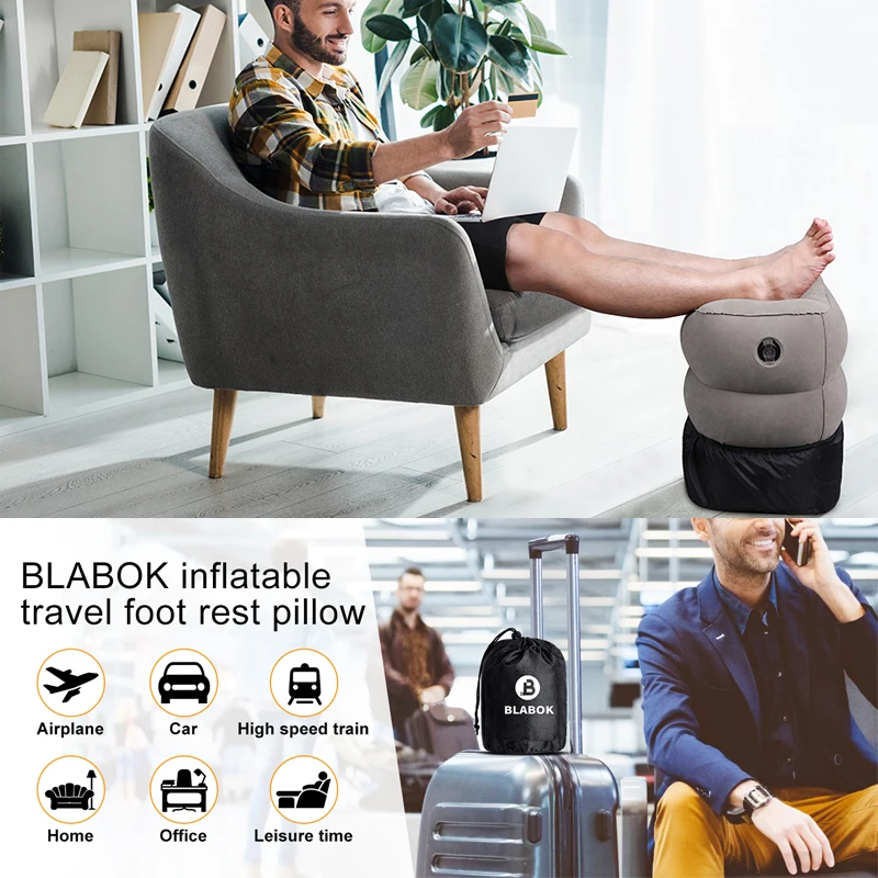 Professional Updated Inflatable Foot Rest for Air Travel Footrest Adjustable Height Travel Foot Pillow on Plane Car Train Office