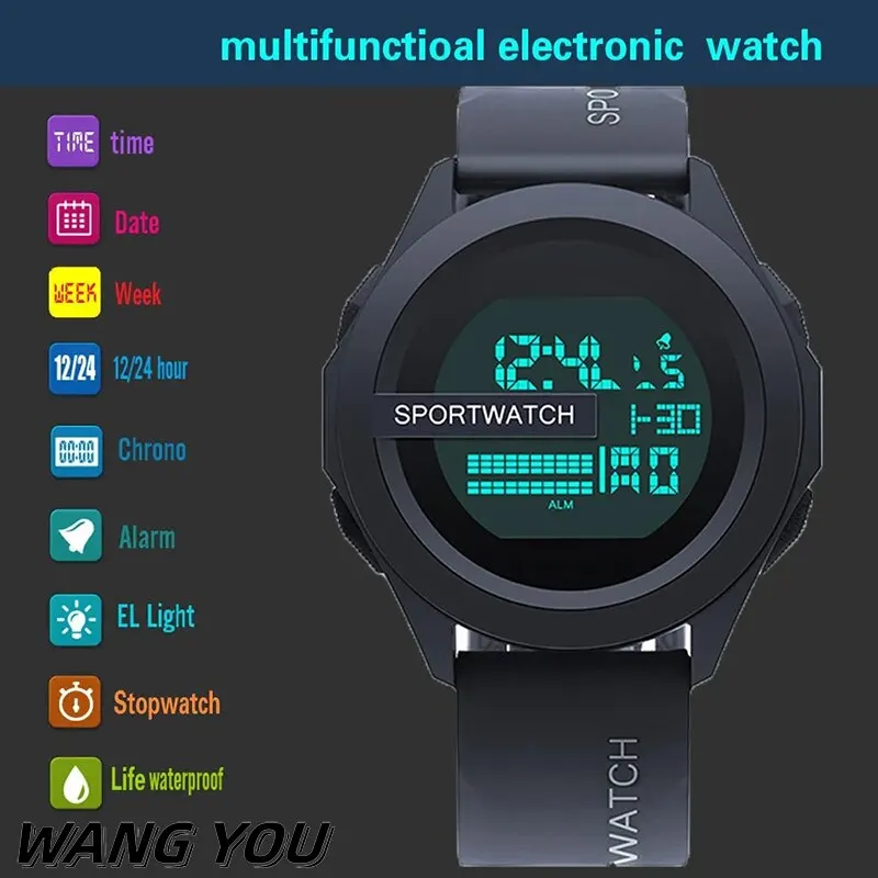 118 Men Sport LED Watches Men Digital Clock MultiFunctional Rubber Man