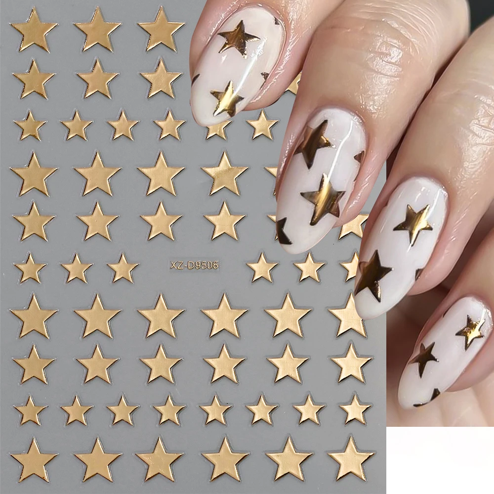 2/8 Stück 3D Metall Silber Gold Sterne Nagelkunst-Aufkleber Glänzende Hohle Sterne Nageldekoration Pentagramm Selbstklebende Acryl-Nageldeko 7 – Detail 11