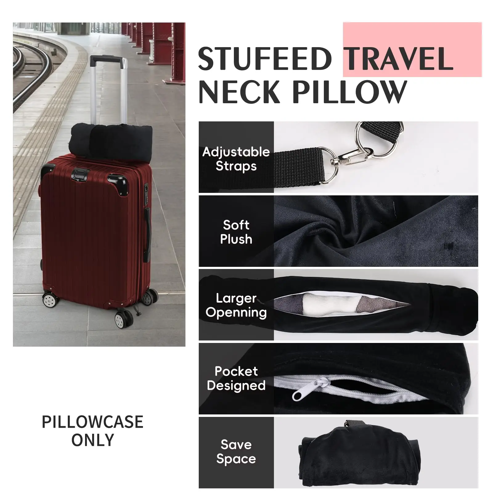Stuffable Travel Pillow, Stuffable Neck Pillow for Travel, Neck Pillows Stuffed with Clothes Storage - No Extra Baggage Fees - 6