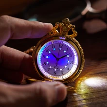 

Luminous LED Necklace Antique Quartz Pocket Watch Unique Train Flash Pendant Men Women Gold Silver Bronze Clock reloj hombre