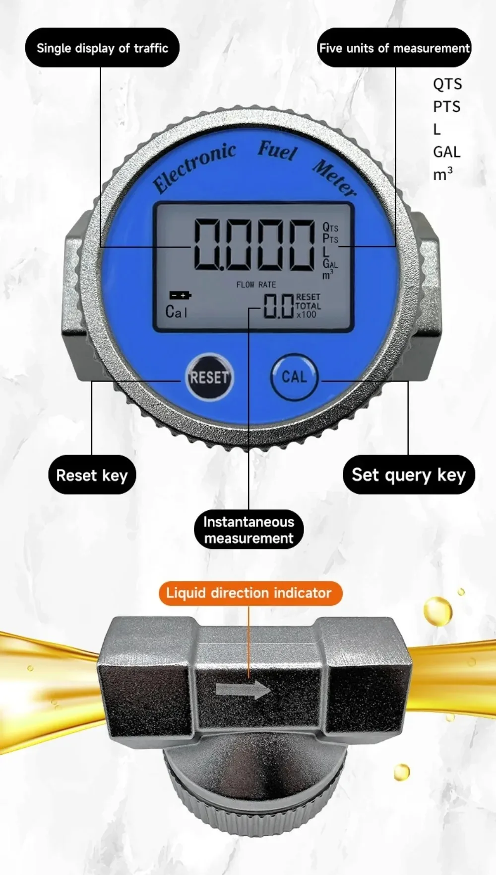 High Precision Electronic Turbine Flowmeter Digital Display Flow Meter for Metha