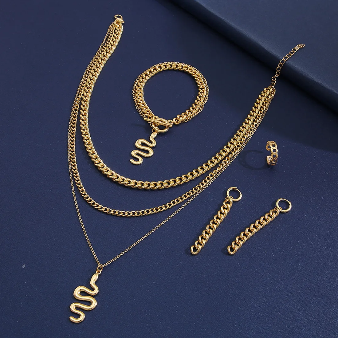 Jewelry sets jewelry set New serpentine jewelry four-piece set creative wedding ring earring bracelet necklace set