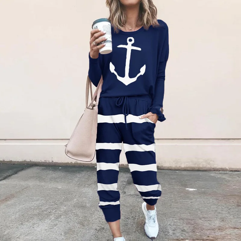 Autumn and Winter 2023 Home Wear New Women's Loose Printing Long Sleeve Casual Suit Women Female Casual Pants Suit Lady Clothing