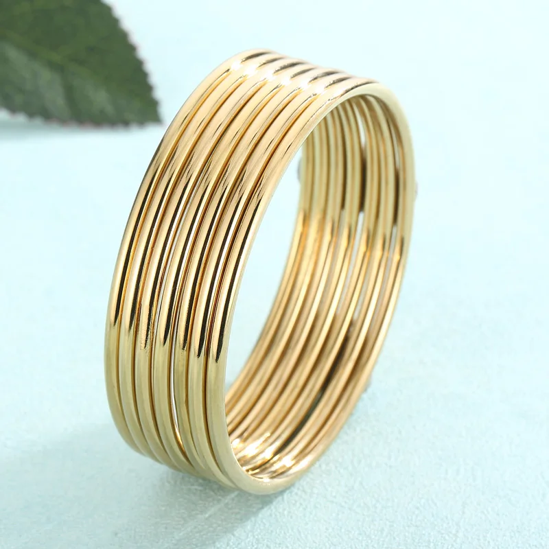 New Stainless Steel Bangles For Women Indian Multiple Layer Round Women Bracelet Gold Color Wedding Engagement Jewelry Gifts 5