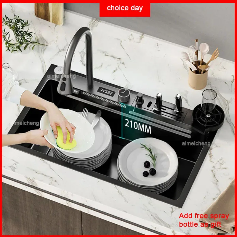 New product Nano flying Waterfall single sink thickens 304 stainless steel dish sink left side dish basin kitchen accessories,kitchen sink