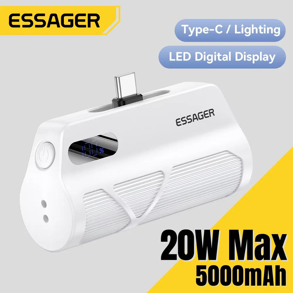 Essager Mini Power Bank 20W 5000mAh Type-C/Lighting Fast Charging External Battery for iPhone 16 15 14 13 Pro Max Samsung Xiaomi power bank