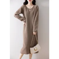 Casual Women's Dresses On Offer Clearance Free Shipping 100% Wool Knitted Jumpers 2024 Autunmn/Winter Loose Dress Long Pullovers 3
