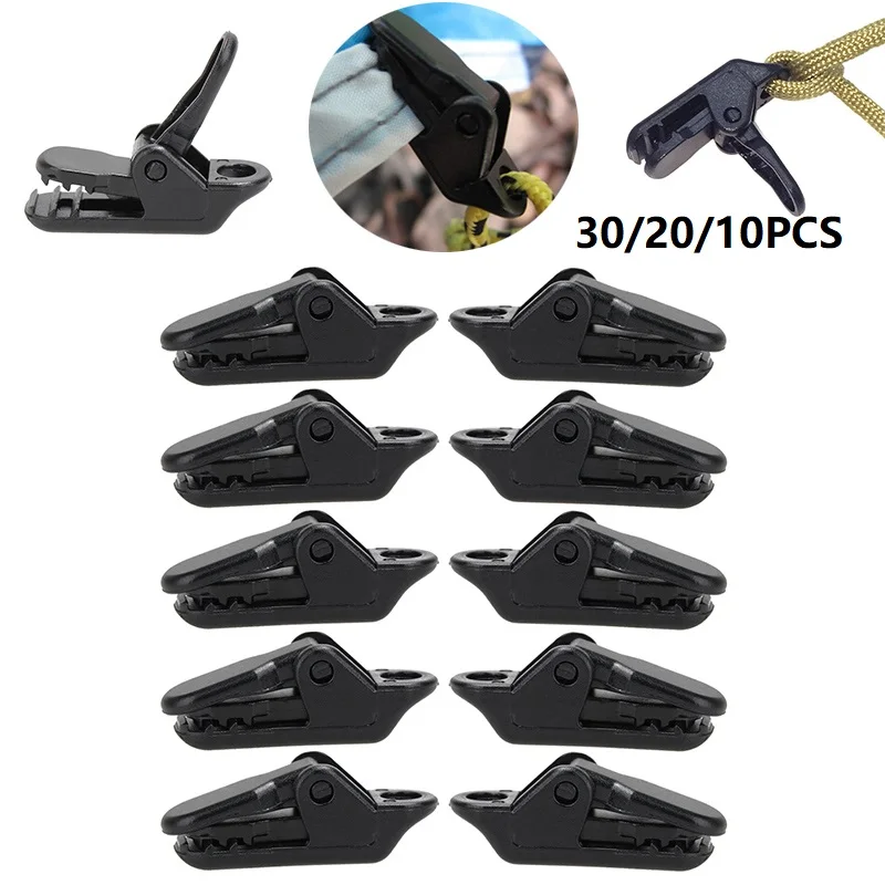 Tent Hool Awning Clip Clamp Tarp Set tent clips outdoor tent ropes camping tent accessories camping tent fasteners tent rope tightener camping cord buckles camping rope buckle 30/20/10pcs for Camping