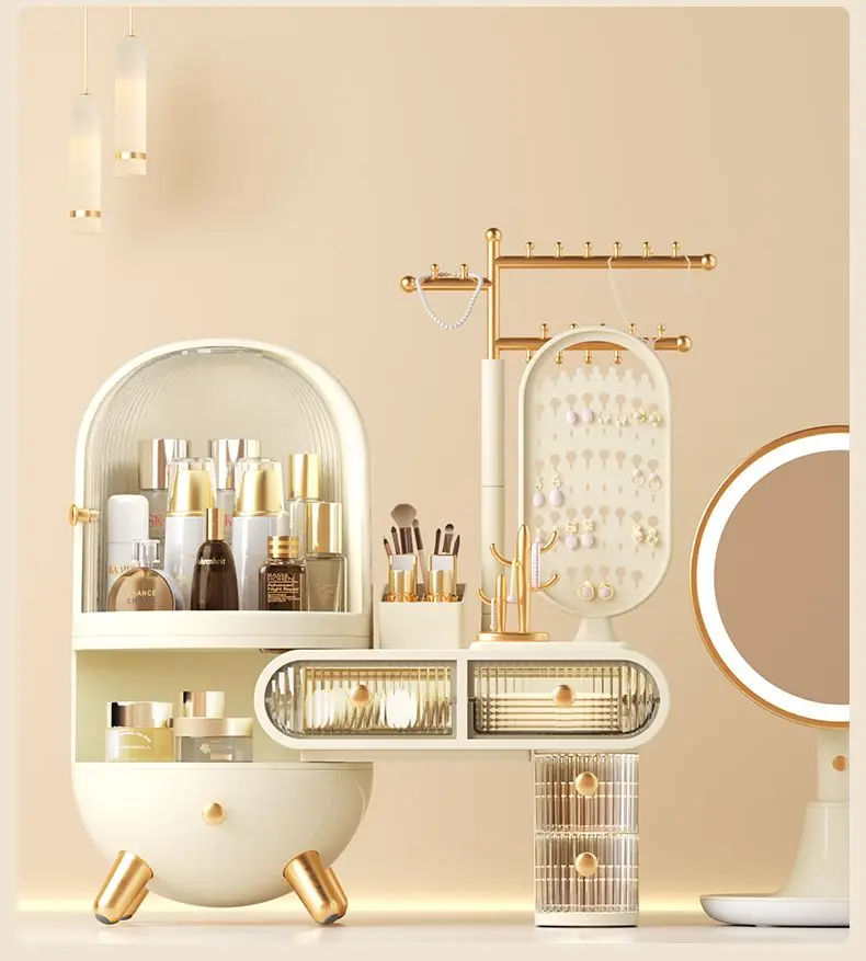 Luxury Dressing Table Cosmetic Storage Box Set Desktop Jewelry Integrated Dustproof High Quality Household With Mirror Skin Care 15 Luxury Dressing Table Cosmetic Storage Box Set Desktop Jewelry Integrated Dustproof High Quality Household With Mirror Skin Care