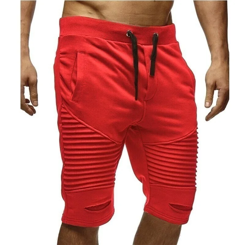 Men Shorts Fashion Pleated Patch Baggy Casual Short Pants Male Trousers Drawstring Elastic Waist Jogger Workout Slacks Sweatpant