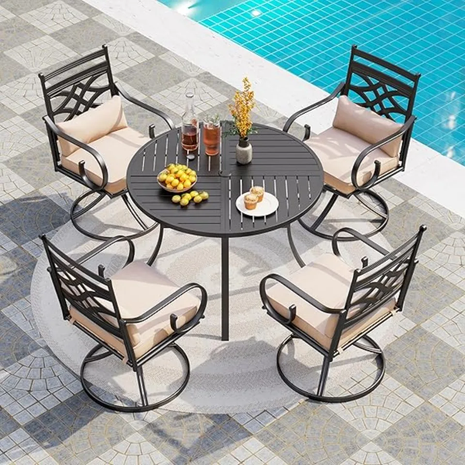 5 Piece Outdoor Patio Dining Set with Swivel Chairs