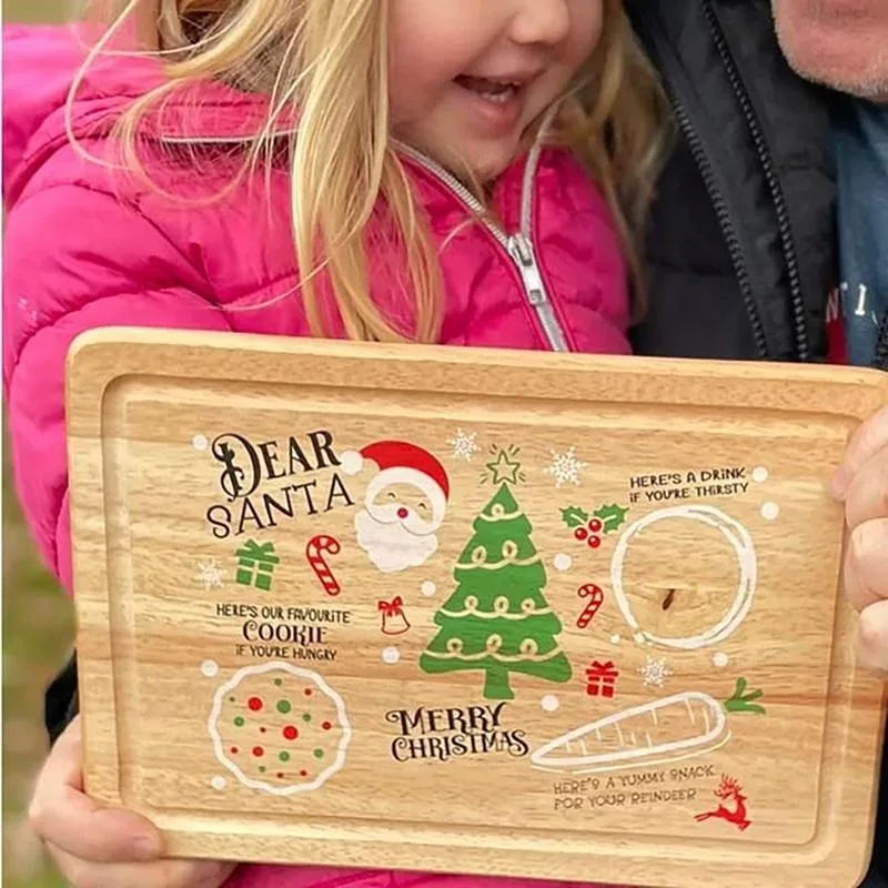 Wooden Christmas Cookie Tray Engraved Santa Snack Tray Child Christmas Gift Milk And Cookie Mat Reindeer Plate