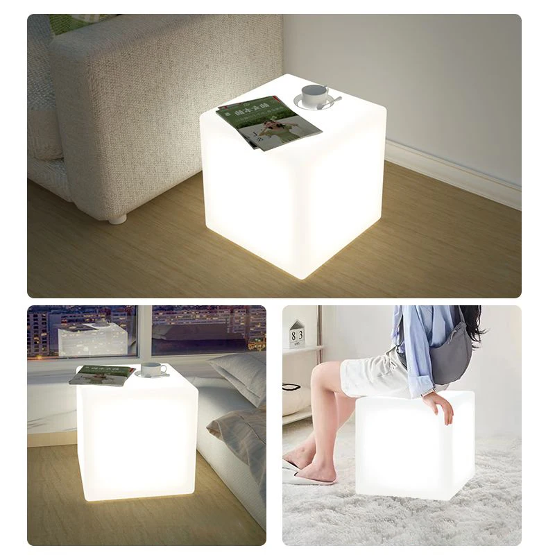 Cube Simple Floor Lamp Side Table Frosted Nightstand Square Bedside Living Room Bathroom Sofa Corner Table With 3 colors light