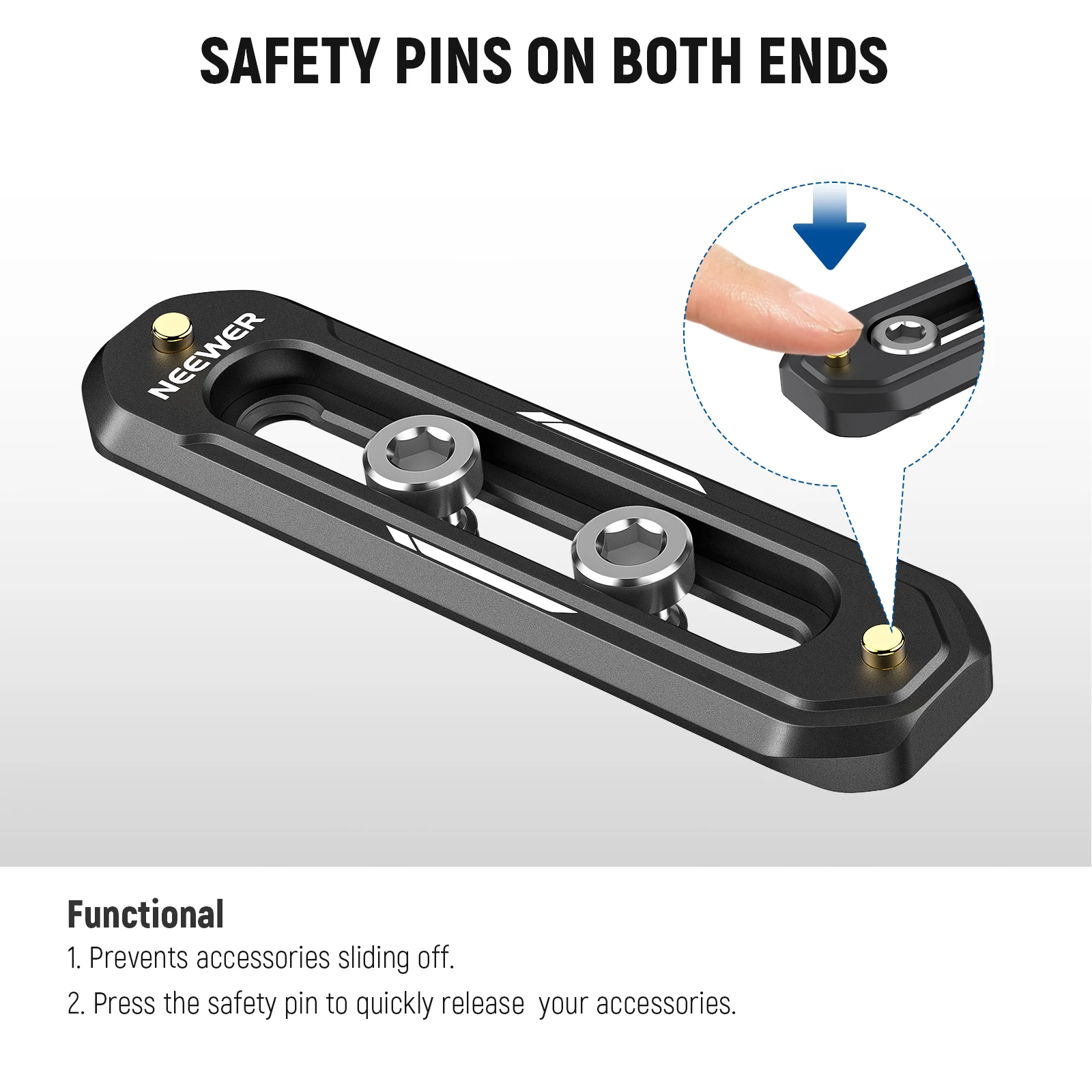 Description Picture 3 of itemNeewer Camera Quick Release Mini NATO Rail Anti Off Quick Release with 1/4" Screws and Safety Pins for camera Cage NATO Handle