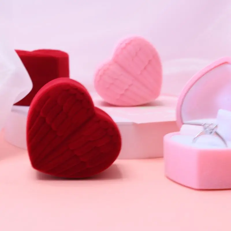 High Grade Velvet Heart Ring Box Red Love Shaped Rings Earring Holder Boxes Engagement Wedding Valentine Gift Jewelry Display valentine s day red heart shaped gift box creative ring necklace packaging box group gift first jewelry box display stand