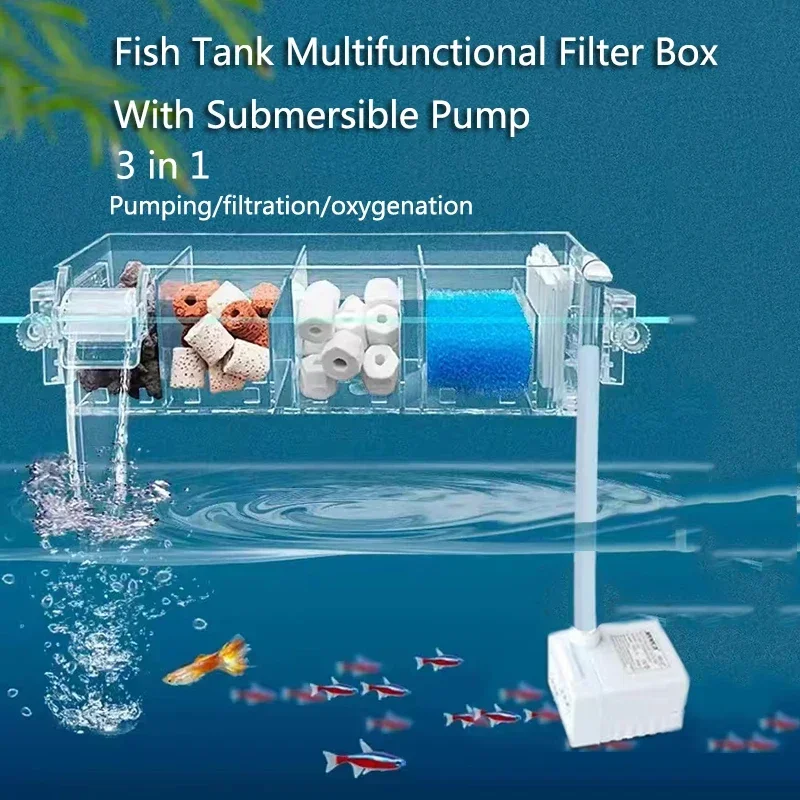 

Fish Tank Waterfall Filter Box Wall Mounted Built-in Silent Circulating Water Purifier For Aquarium Tank Box With Water Pump