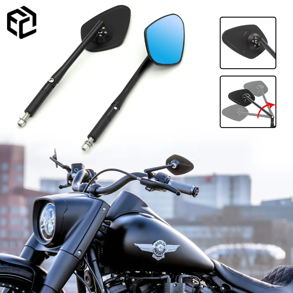 

Adjustable Rearview Mirror Modified Motorcycle Blue Glass CNC Aluminum 8mm For Harley Davidson FXBB FXBRS FXFB