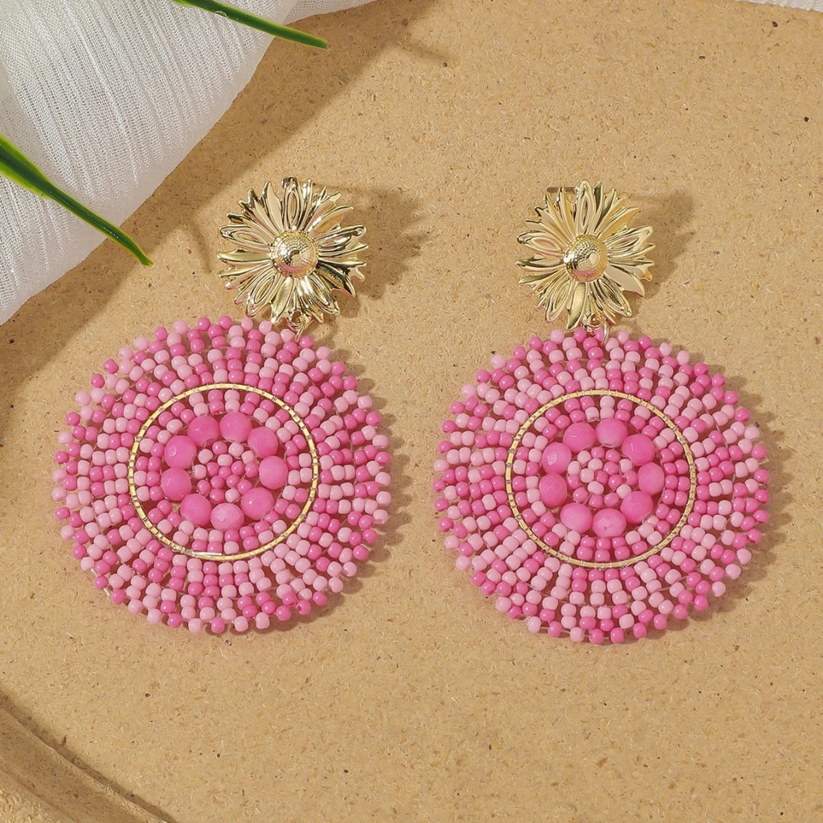 Boho Ethnic Irregular Flower Seed Beads Drop Earrings for Women Handmade Elegant Round Beaded Earrings Summer Holiday Jewelry