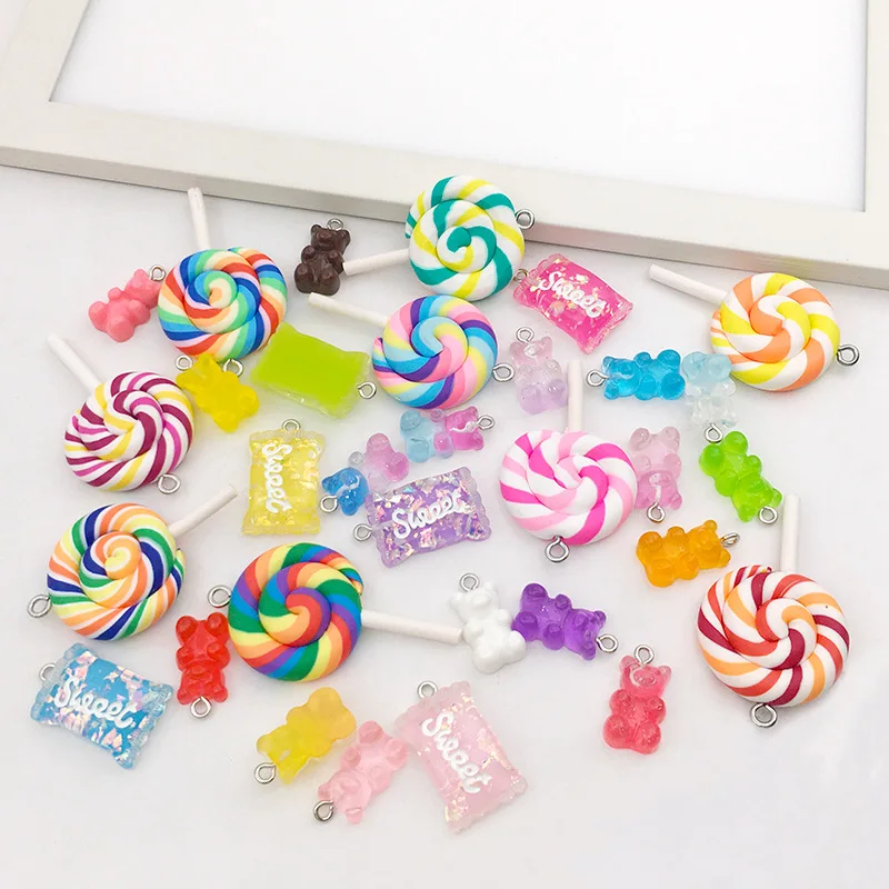 

32Pcs/Lot Mixed Candy Bear Lollipop Pendant Charms Colorful Resin Bears for Necklace Bracelet Earrings Jewelry Accessories