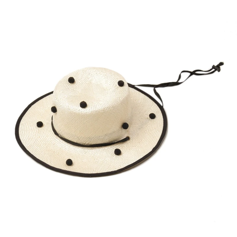 

Kids Boys Girls Summer Straw for Sun Hat Ball Large Wide Brim Travel Holiday Sunscreen Beach Cap with Chin S