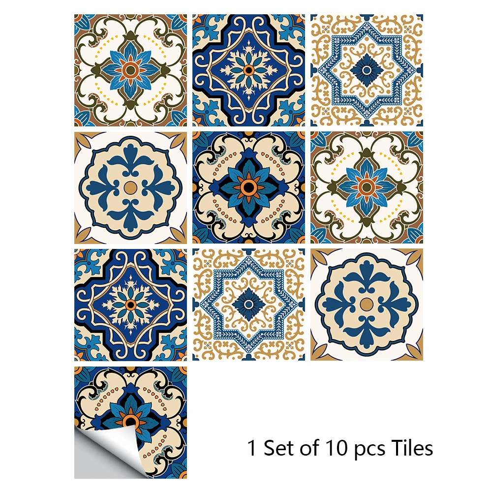 thumbnail image 1 of 10 piezas de azulejos con patrón de mármol dorado de estilo americano, pegatinas para pared artísticas impermeables para cocina, a prueba de aceite y salpicaduras, 1 of 5