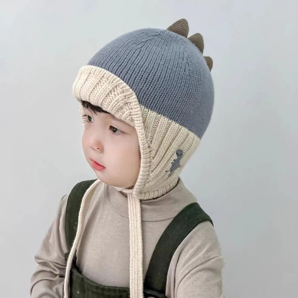 Warm Cute Dinosaur Ear Protection Hat 2-6Year Thicken Children's Hats Liner Velvet Knit Pullover Cap Winter
