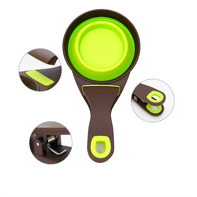 Foldable silicone pet food spoon, multifunctional cat food spoon with clip sealing, measuring pet food spoon 4