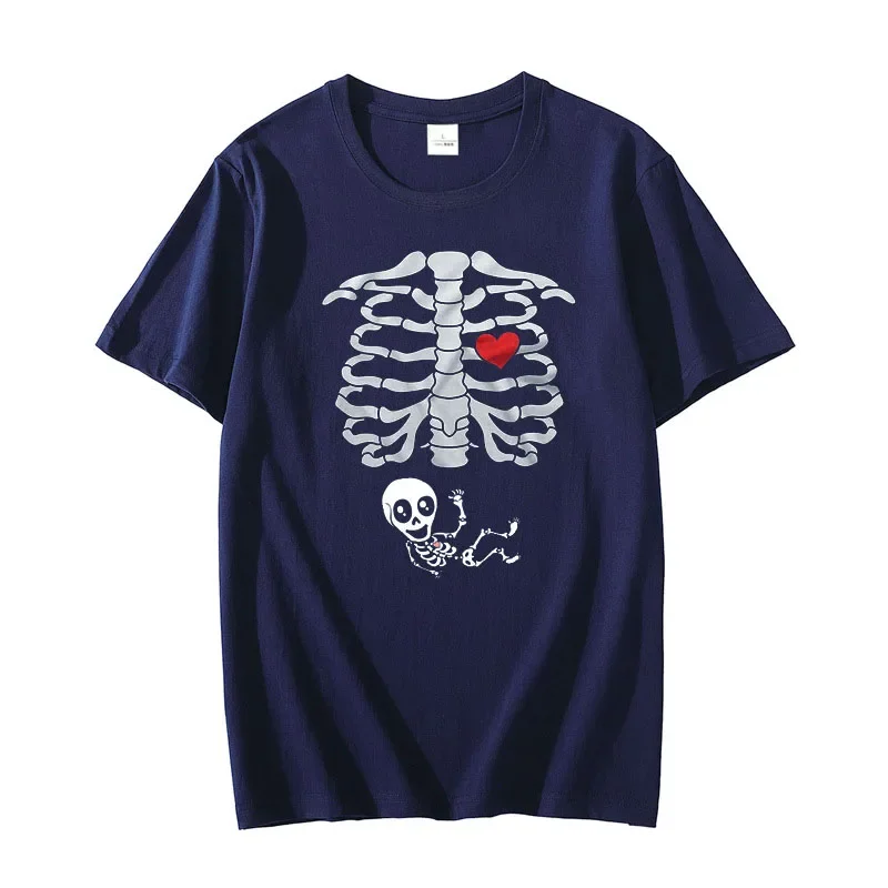 Maternity Halloween Skeleton T-Shirts Couple X-ray Baby Pregnancy Tee Men's Burger Food Funny Pregnancy Announcement Y2k Clothes 3
