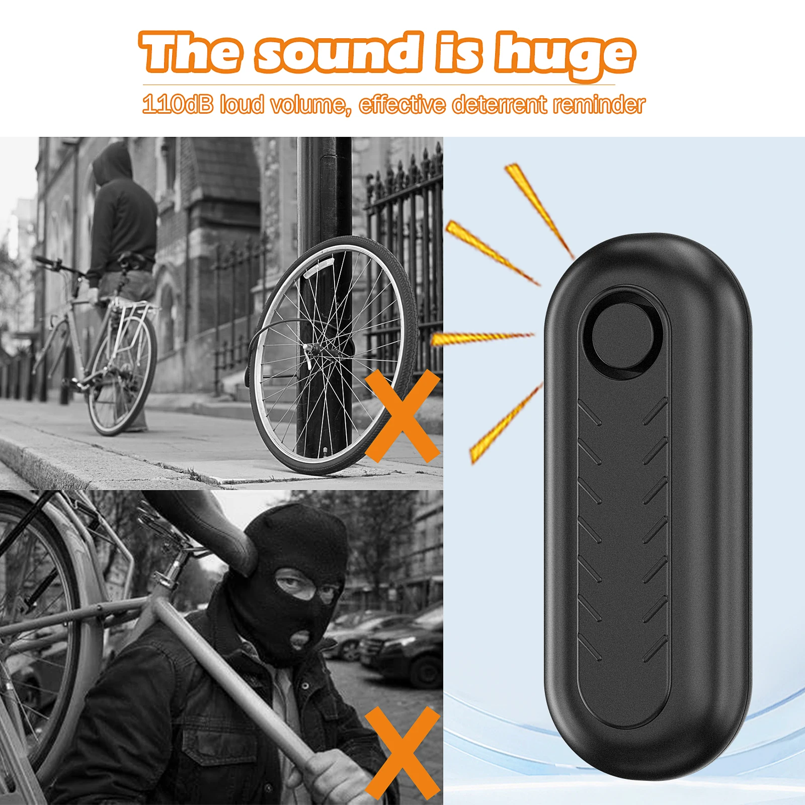 HoneTeek Allarme Bici Con Telecomando - 110 DB, Sensore A Vibrazione, Ricaricabile USB, Impermeabile IP65 - Per Moto, Scooter, Auto