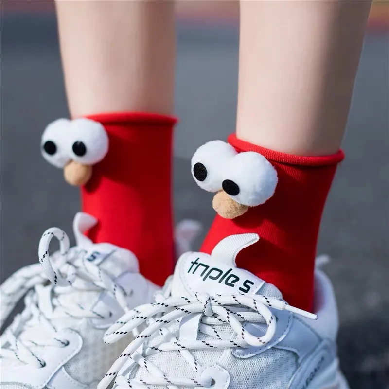 Funny Socks Women's Short Cotton Girls 3D eyes Designer Fashion Amusing Casual Harajuku Kawaii Gift Happy Cute Middle Tube Socks burger pizza sushi males socks fashion cute series korean harajuku cartoon funny women happy cotton cool middle tube socks