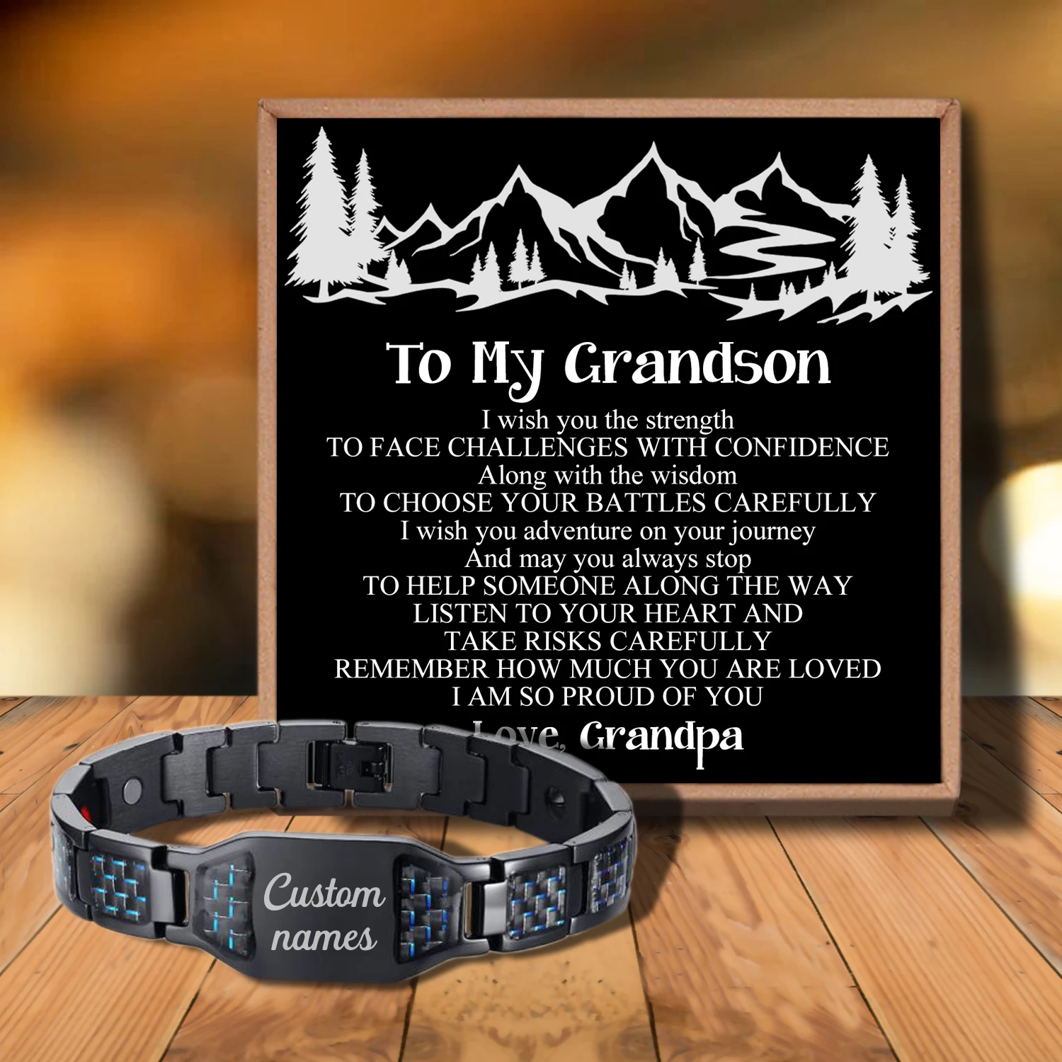 

Sac3157 To My Dear Grandson Never Forget That I Love from Love Grandpa Customizable Message Card Bracelet for Birthday