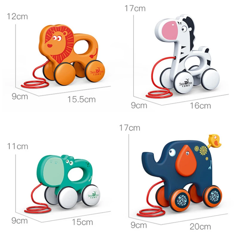 Colors Dragging Baby Toddler Funny Toys Newborn Cute Early Teaching Walker Pull Animals Model Toys For Children Christmas Gift