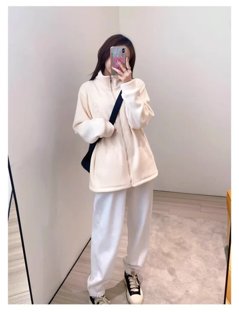 

Fleece Coat for Women 2023 Winter Streetwear Solid Lamb Wool Warm Sweatshirt Fleece-lined Zipper Cardigan Women's Thick Jacket