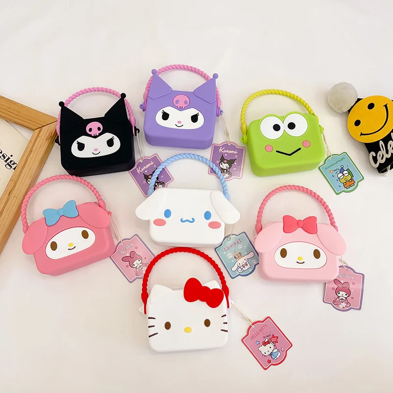 

Sanrio Hello Kitty Silicone Wallet Keychains Hankyodon Kuromi Crossbody Bag Melody Pompom Coin Cinnamoroll Handbags