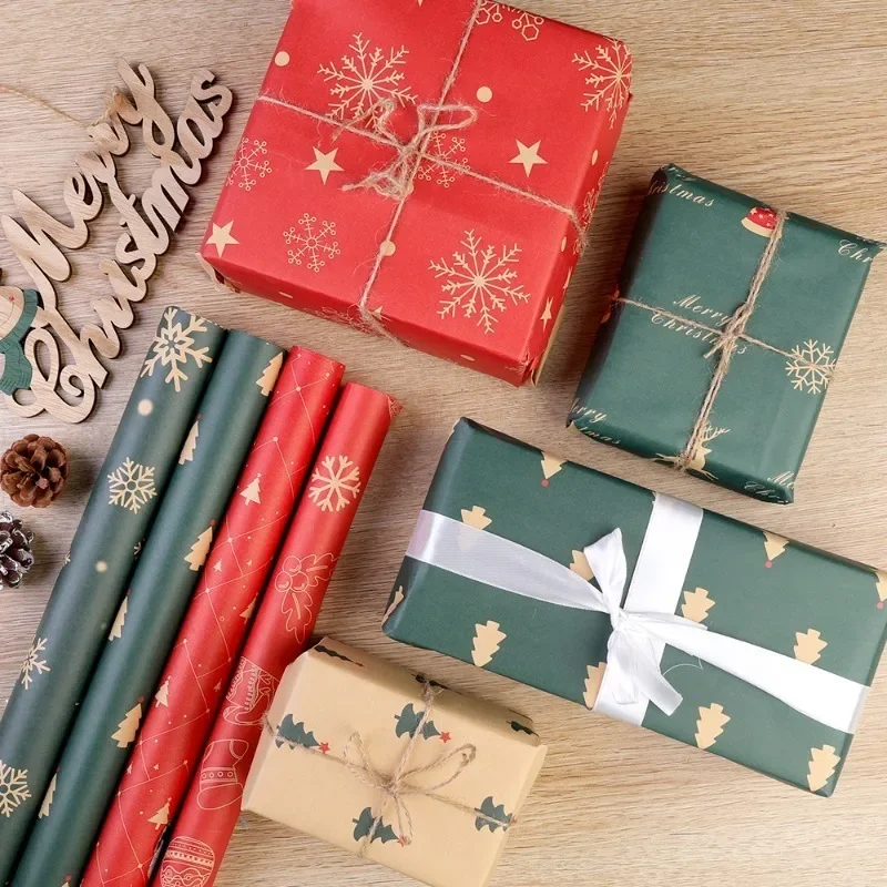 Christmas Gift Wrapping Paper Santa Claus Snowflake Pattern Gift Wrap Artware Kraft Paper Christmas Decorative Gift Packaging