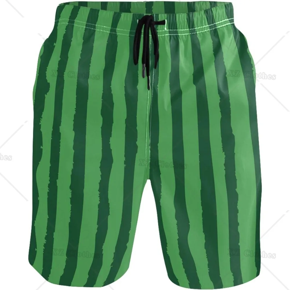 

Watermelon Stripes Green Beach Shorts Summer Swim Trunks Sports Running Bathing Suits with Mesh Lining and Pocket