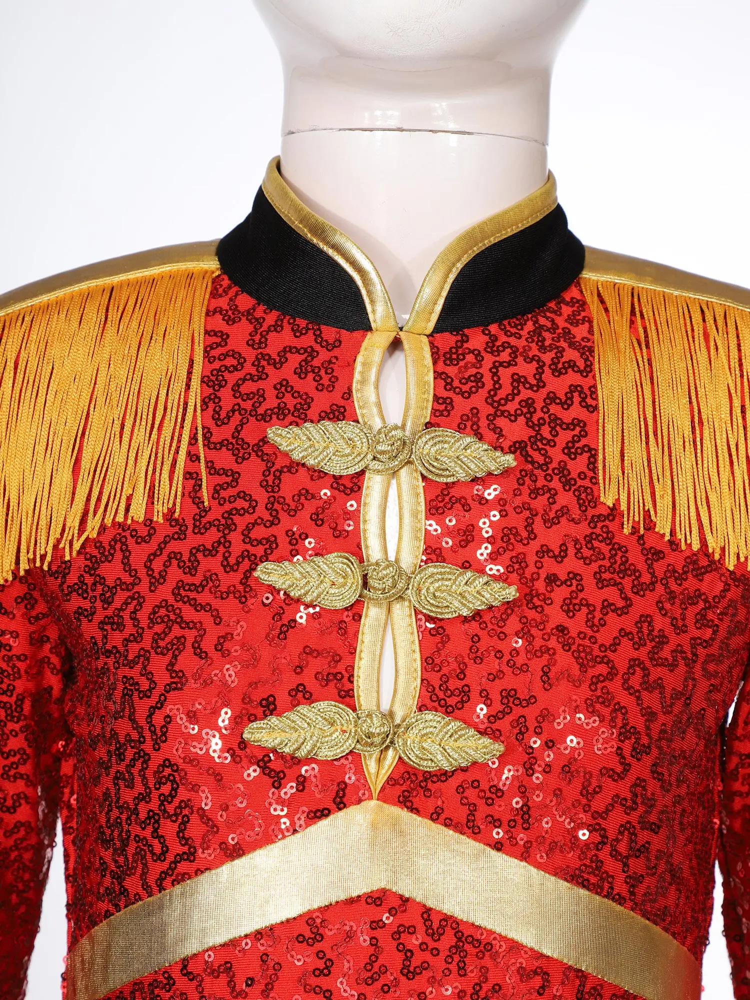 Cosplay Costume Kids Girls Dress Kids Girls Ringmaster Circus Costume Magician Drummer Cosplay Party Leotard Long Sleeve Fringe Epaulet Sequins Bodysuit Dress Up