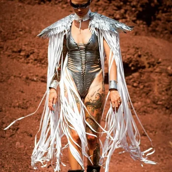 CPSYMYM  Gothic Sequin Fringe Tassel Wings Cover Ups Unisex Y2K  Cosplay Costumes Capes Streetwear Beach Party Shawl Cloak